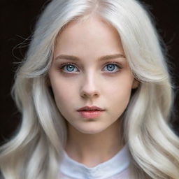 A captivating portrait of a girl with mesmerizing grey eyes and radiant platinum hair.