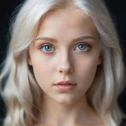 A captivating portrait of a girl with mesmerizing grey eyes and radiant platinum hair.