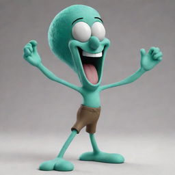 A joyful Squidward Tentacles, from SpongeBob SquarePants, dancing energetically with a big smile on his face.