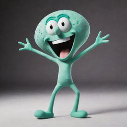 A joyful Squidward Tentacles, from SpongeBob SquarePants, dancing energetically with a big smile on his face.