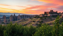 A beautiful panoramic view of a Turkish landscape, featuring the iconic elements of Turkey’s rich heritage