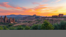 A beautiful panoramic view of a Turkish landscape, featuring the iconic elements of Turkey’s rich heritage