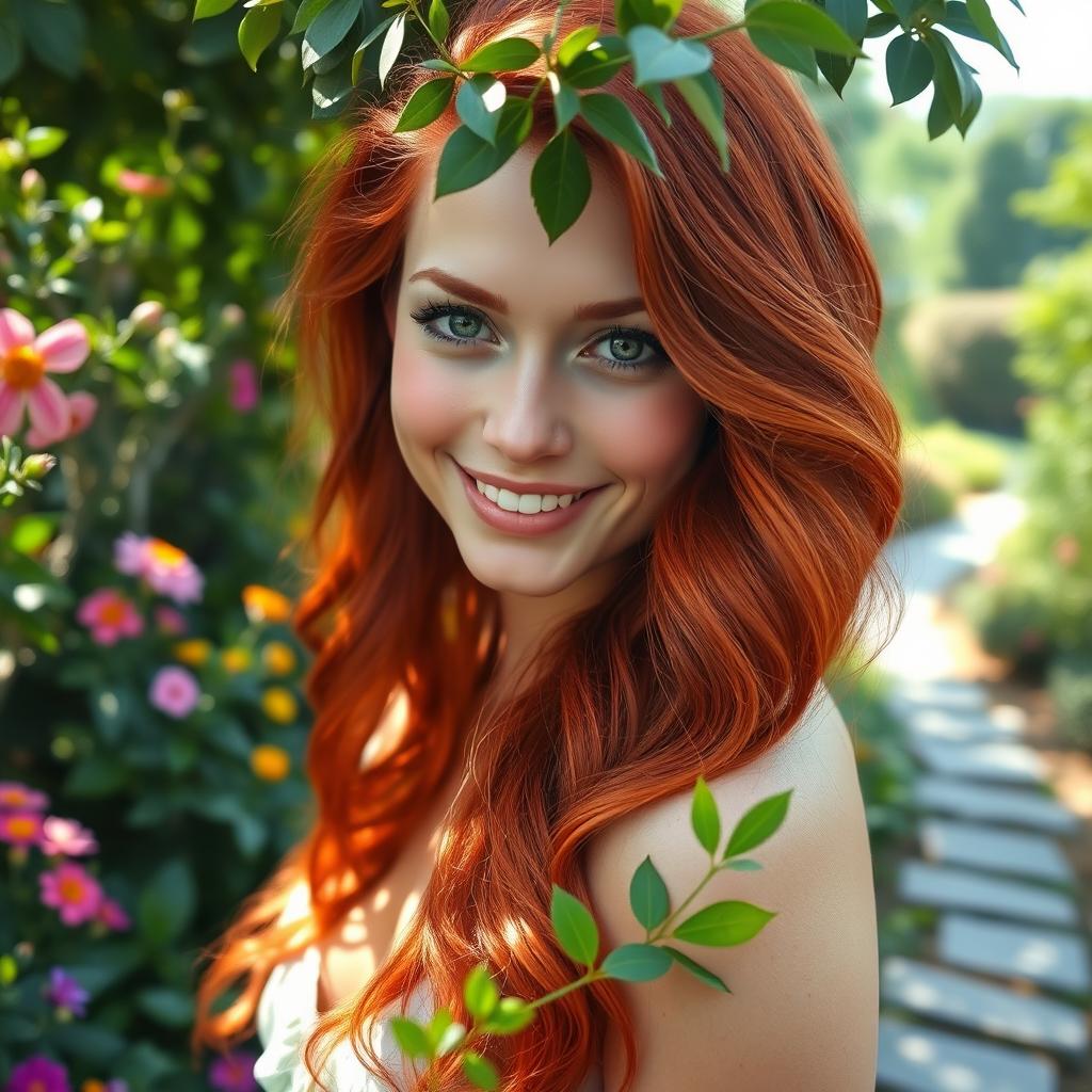 A striking portrait of a person with vibrant red hair, cascading in luxurious waves