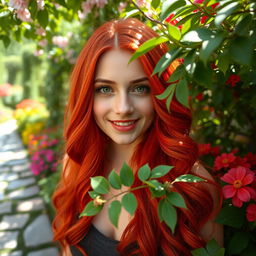 A striking portrait of a person with vibrant red hair, cascading in luxurious waves