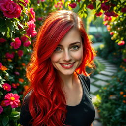 A striking portrait of a person with vibrant red hair, cascading in luxurious waves