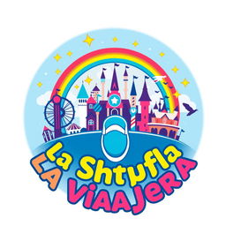 A vibrant and colorful circular logo design for "La Pantufla Viajera," a new travel agency focused on Disney and Universal holiday destinations