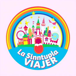 A vibrant and colorful circular logo design for "La Pantufla Viajera," a new travel agency focused on Disney and Universal holiday destinations