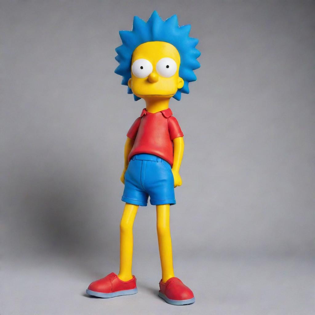 A vivid, full body image of Bart Simpson, the mischievous yellow-skinned character from The Simpsons, wearing his iconic red shirt and blue shorts, with his spiky hair standing tall.