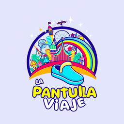 A colorful and cheerful circular logo design for "La Pantufla Viajera," a travel agency dedicated to Disney and Universal holiday destinations