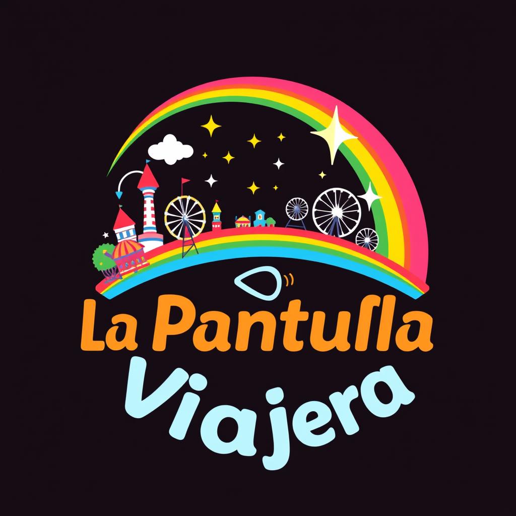 A colorful and cheerful circular logo design for "La Pantufla Viajera," a travel agency dedicated to Disney and Universal holiday destinations