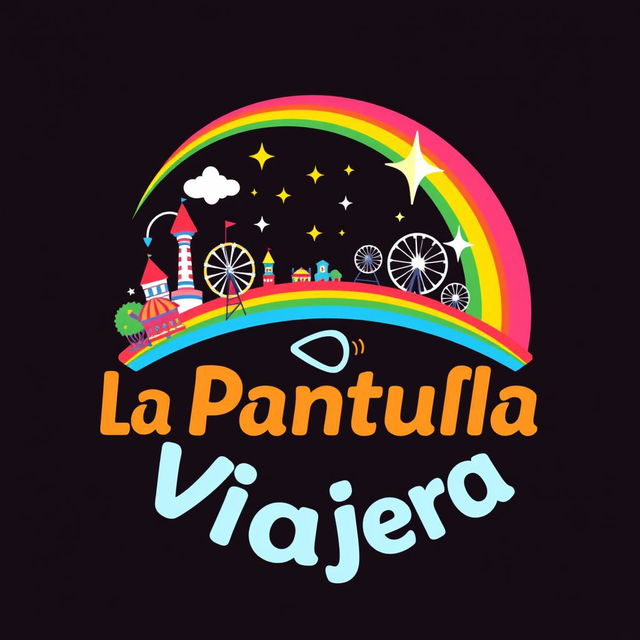 A colorful and cheerful circular logo design for "La Pantufla Viajera," a travel agency dedicated to Disney and Universal holiday destinations