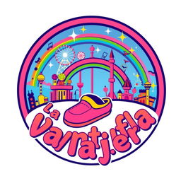 A colorful and cheerful circular logo design for "La Pantufla Viajera," a travel agency dedicated to Disney and Universal holiday destinations