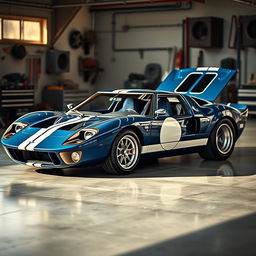 A stunning modified Ford GT40 with four doors, featuring an elegant and aerodynamic design