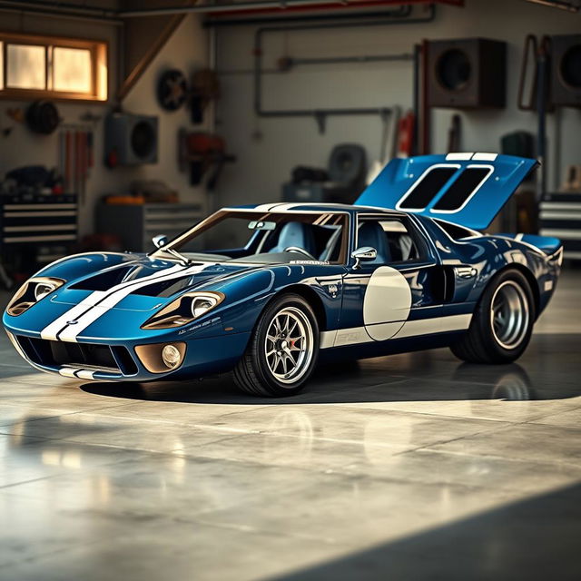 A stunning modified Ford GT40 with four doors, featuring an elegant and aerodynamic design