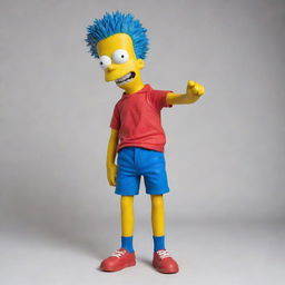 A vivid, full body image of Bart Simpson, the mischievous yellow-skinned character from The Simpsons, wearing his iconic red shirt and blue shorts, with his spiky hair standing tall.