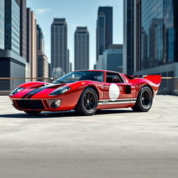 A creatively reimagined Ford GT40 featuring four doors, showcasing a unique blend of classic race car styling with modern design elements