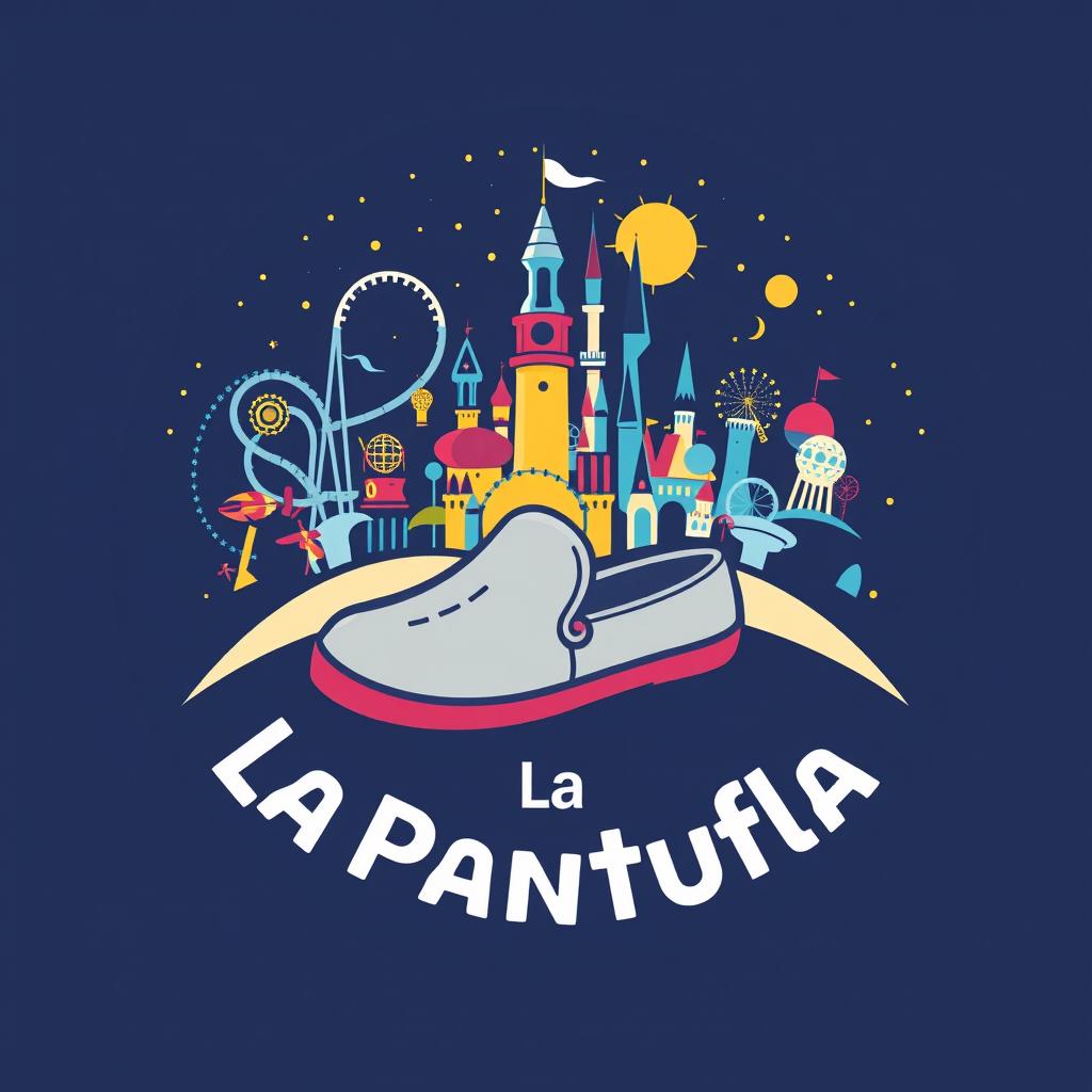 A modern and vibrant circular logo design for "La Pantufla Viajera," a new travel agency specializing in Disney and Universal holiday destinations