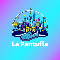 A modern and vibrant circular logo design for "La Pantufla Viajera," a new travel agency specializing in Disney and Universal holiday destinations