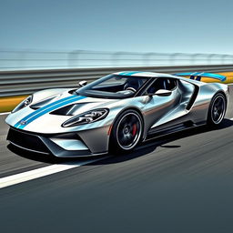 A striking design of a four-door sports car that closely resembles a Ford GT