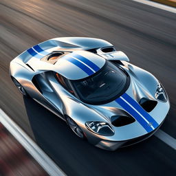 A striking design of a four-door sports car that closely resembles a Ford GT