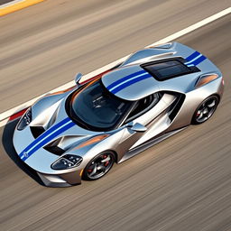 A striking design of a four-door sports car that closely resembles a Ford GT