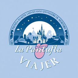 A fancy and sophisticated circular logo design for "La Pantufla Viajera," a travel agency specializing in Disney and Universal holiday destinations