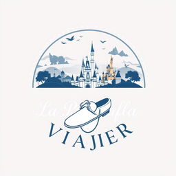 A fancy and sophisticated circular logo design for "La Pantufla Viajera," a travel agency specializing in Disney and Universal holiday destinations