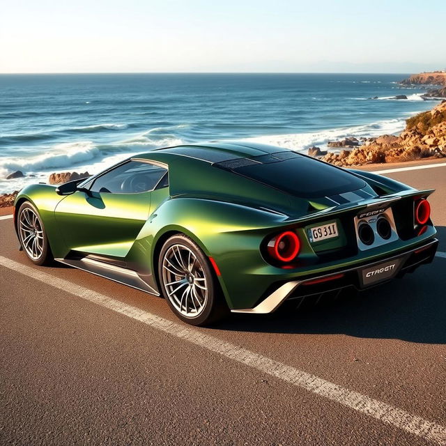 A creatively designed Ford GT estate version, blending the sleek performance aesthetic of the classic Ford GT with the practicality of an estate car