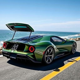 A creatively designed Ford GT estate version, blending the sleek performance aesthetic of the classic Ford GT with the practicality of an estate car