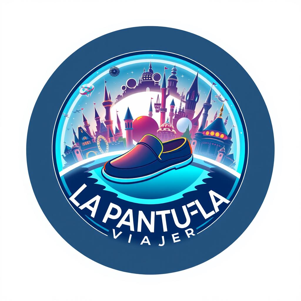 A futuristic circular logo design for "La Pantufla Viajera," a travel agency dedicated to Disney and Universal holiday destinations