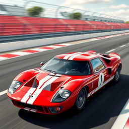 A sophisticated four-door saloon inspired by the legendary shape of the Ford GT40, featuring a distinctive low profile and streamlined body that reflects the iconic racing heritage