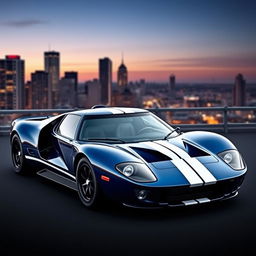 A stunning fastback coupé inspired by the iconic shape of the Ford GT40, designed with a unique door configuration featuring front doors for the driver and passenger, and cleverly integrated rear doors for rear passengers