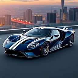 A stunning fastback coupé inspired by the iconic shape of the Ford GT40, designed with a unique door configuration featuring front doors for the driver and passenger, and cleverly integrated rear doors for rear passengers