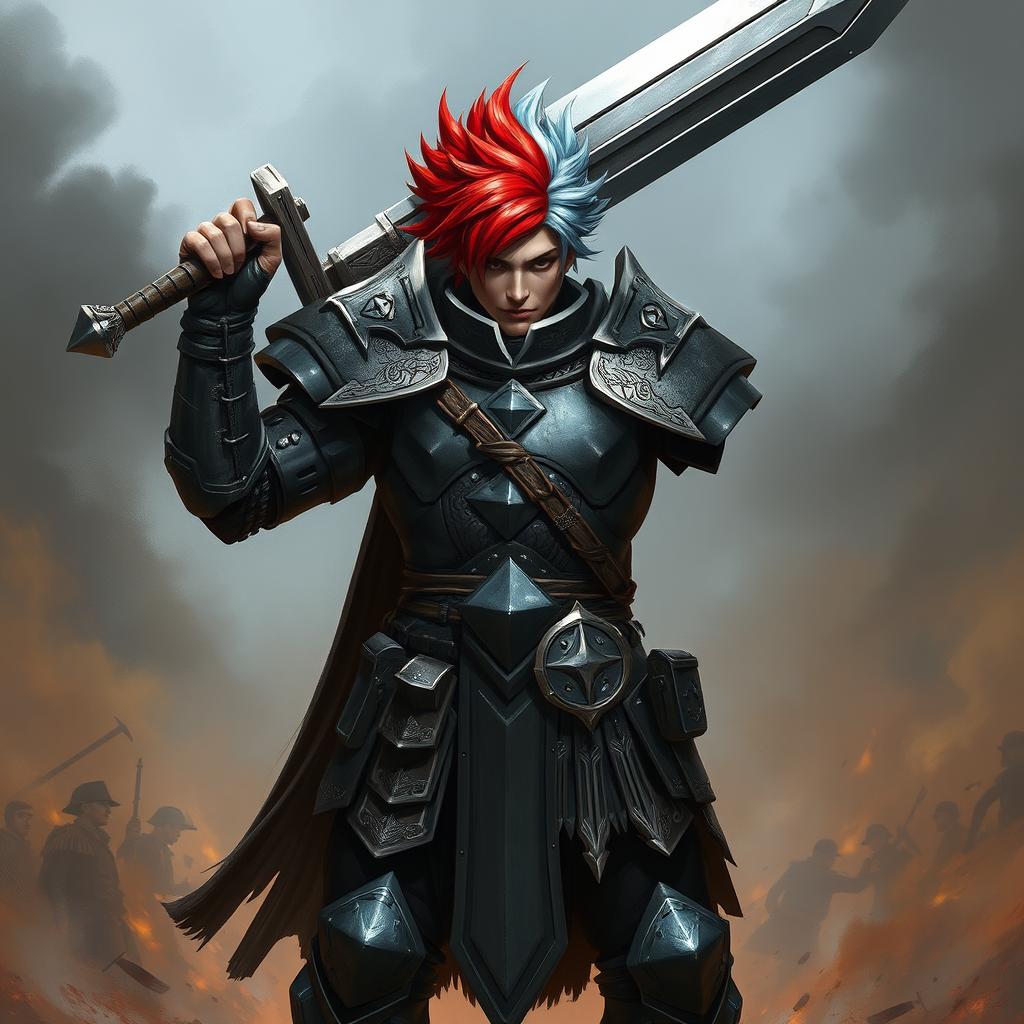 A human warrior standing in a powerful pose, wielding a huge greatsword