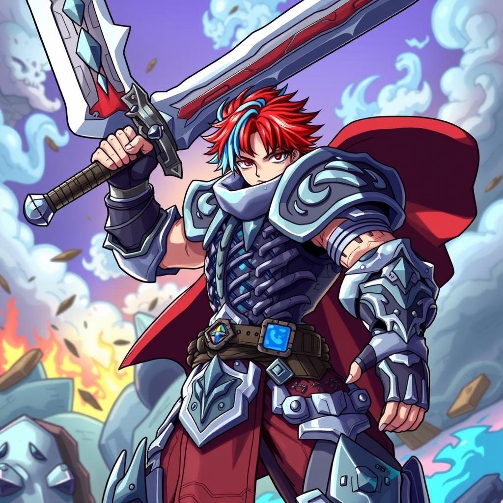 A dynamic human fighter inspired by the art style of One Piece, wielding a huge greatsword with confidence