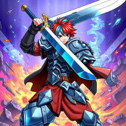 A dynamic human fighter inspired by the art style of One Piece, wielding a huge greatsword with confidence