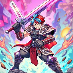 A dynamic human fighter inspired by the art style of One Piece, wielding a huge greatsword with confidence