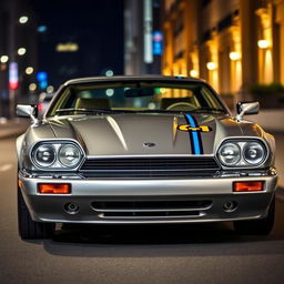 A sleek and stylish James Bond-inspired silver Jaguar XJS coupe featuring twin LED headlights