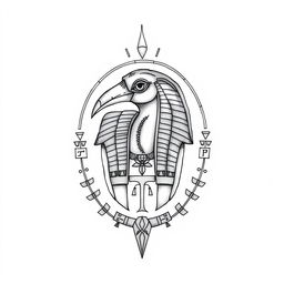 A delicate tattoo design of the Egyptian god Thoth, depicted with intricate details