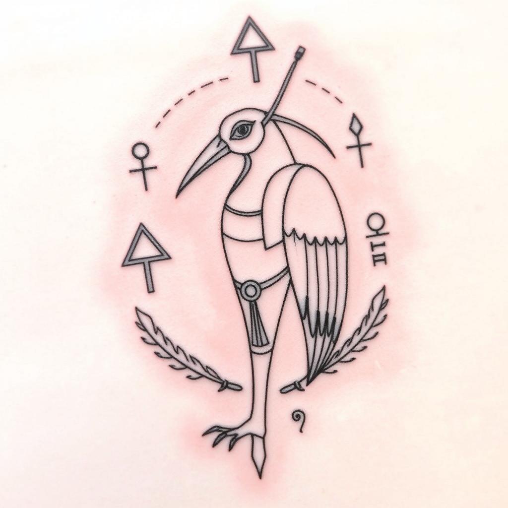 A delicate tattoo design of Thoth, the Egyptian god of wisdom and writing, depicted with intricate details