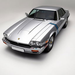 A sleek silver Jaguar XJS Coupe styled after James Bond, featuring twin LED headlights for an iconic appearance