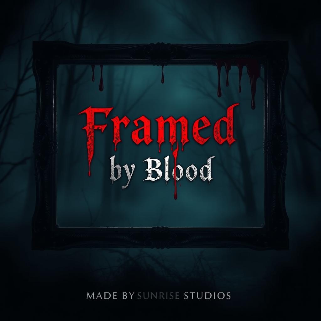 A chilling and atmospheric horror themed movie poster for a film titled "Framed By Blood"