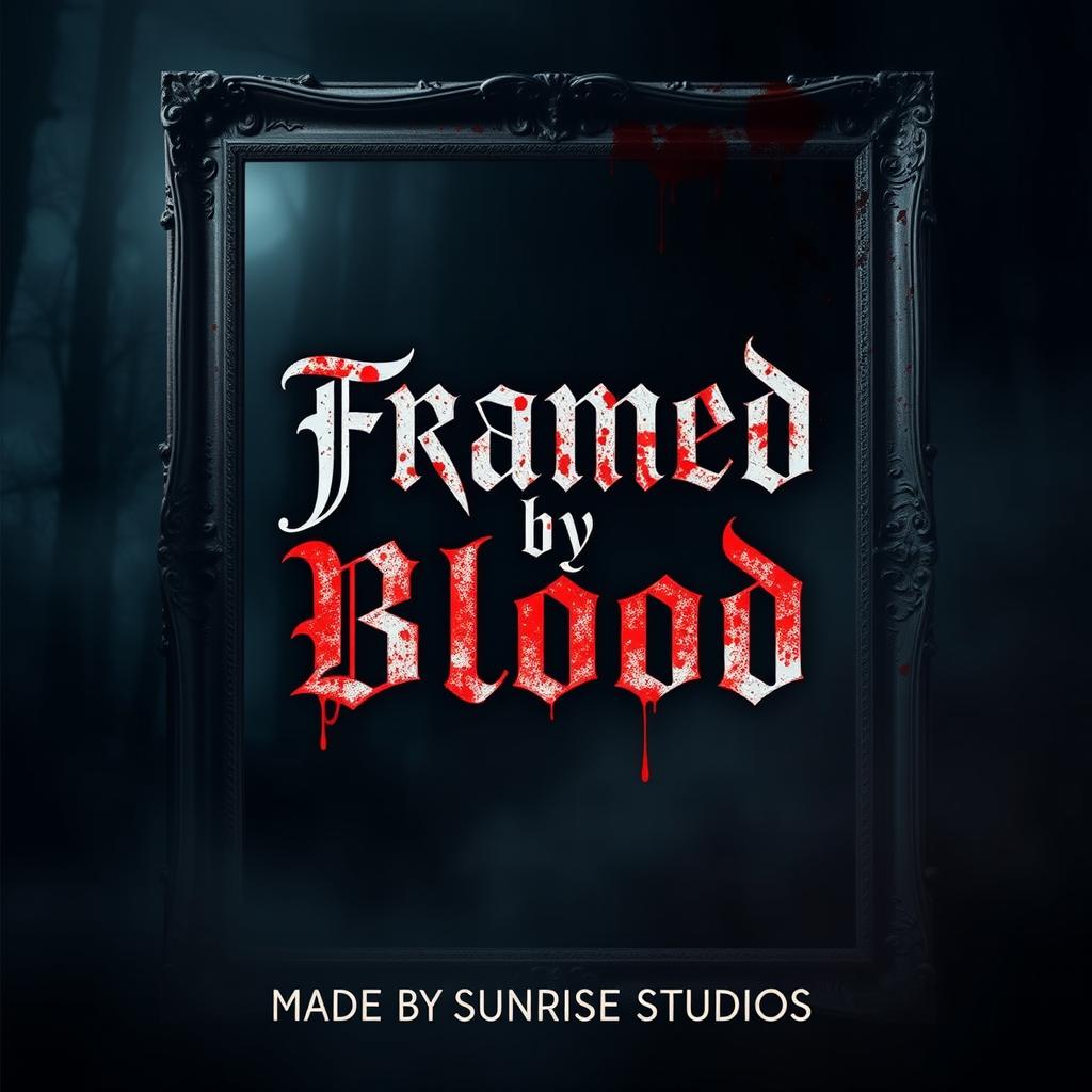 A chilling and atmospheric horror themed movie poster for a film titled "Framed By Blood"