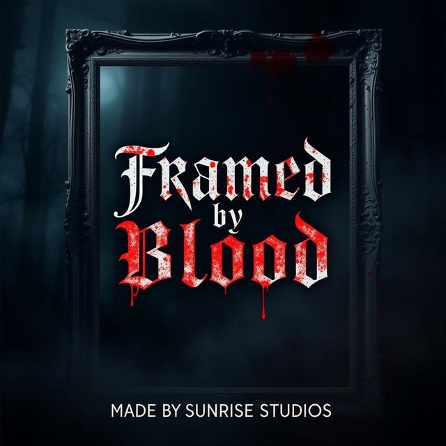 A chilling and atmospheric horror themed movie poster for a film titled "Framed By Blood"