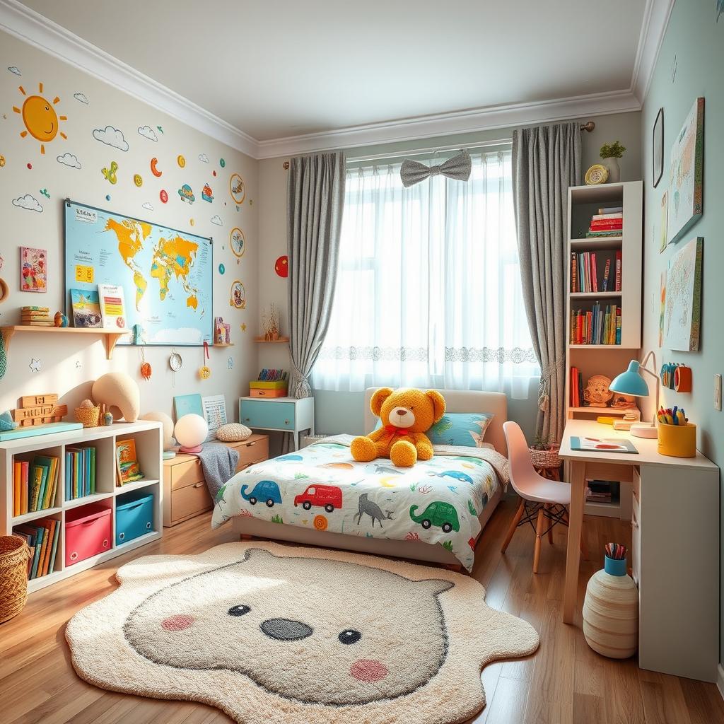 A cozy and colorful child's bedroom filled with whimsical decor