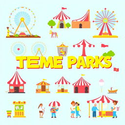 A collection of high-quality vector illustrations depicting various elements of theme parks