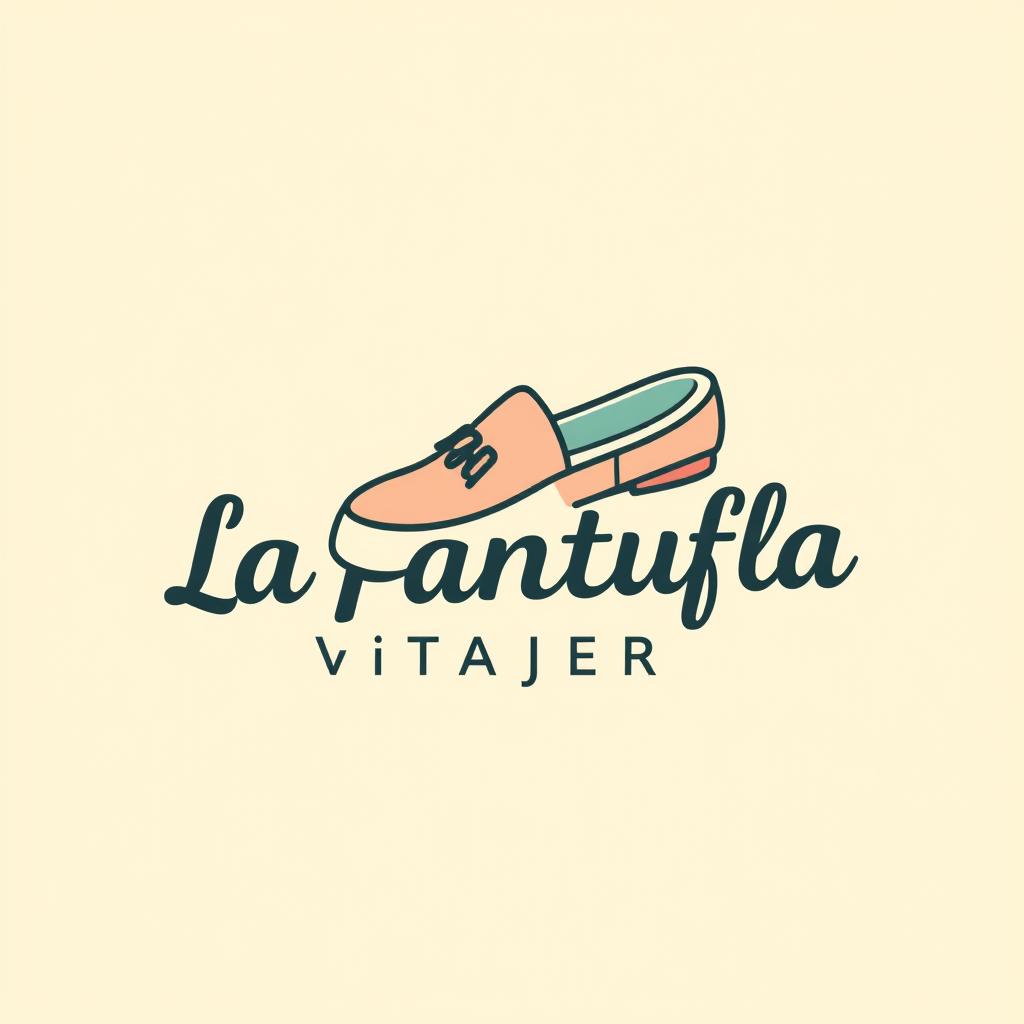 A whimsical, minimalist, and retro logo design for a theme park travel agency named "La Pantufla Viajera"