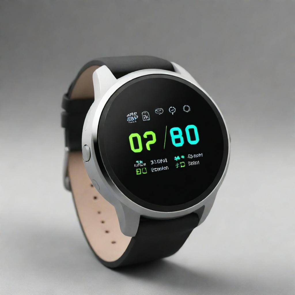 A futuristic smartwatch with an ultra-modern design. The watch interface displays various health metrics and disease detection indicators.