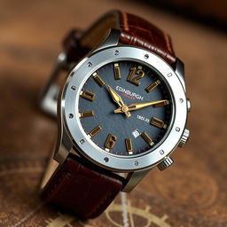 A sophisticated quartz powered men's watch subtly inspired by Edinburgh, featuring a bold and rugged design that reflects industrialism alongside masculine features