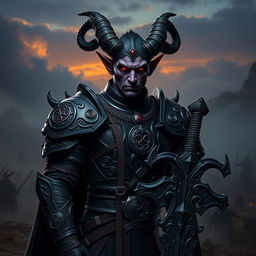 A mature male tiefling dark paladin